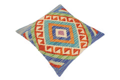 handmade Traditional Pillow Blue Rust Hand-Woven SQUARE 100% WOOL kilim throw pillow