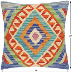 handmade Traditional Pillow Blue Rust Hand-Woven SQUARE 100% WOOL kilim throw pillow