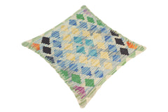 handmade Traditional Pillow Blue Beige Hand-Woven SQUARE 100% WOOL kilim throw pillow