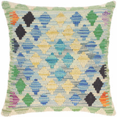 handmade Traditional Pillow Blue Beige Hand-Woven SQUARE 100% WOOL kilim throw pillow