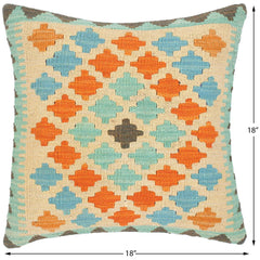 handmade Traditional Pillow Beige Blue Hand-Woven SQUARE 100% WOOL kilim throw pillow