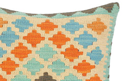 handmade Traditional Pillow Beige Blue Hand-Woven SQUARE 100% WOOL kilim throw pillow