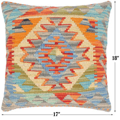 handmade Traditional Pillow Gray Blue Hand-Woven SQUARE 100% WOOL kilim throw pillow