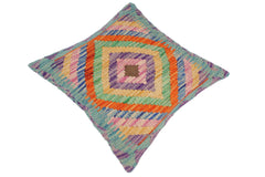 handmade Traditional Pillow Blue Yellow Hand-Woven SQUARE 100% WOOL kilim throw pillow