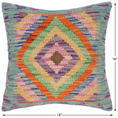 handmade Traditional Pillow Blue Yellow Hand-Woven SQUARE 100% WOOL kilim throw pillow