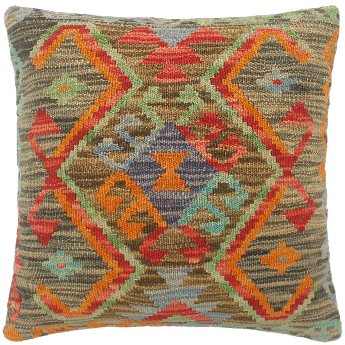 handmade Tribal Turkish Antique Charcoal Red Hand-Woven SQUARE 100% WOOL pillow