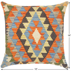 handmade Traditional Pillow Rust Blue Hand-Woven SQUARE 100% WOOL kilim throw pillow