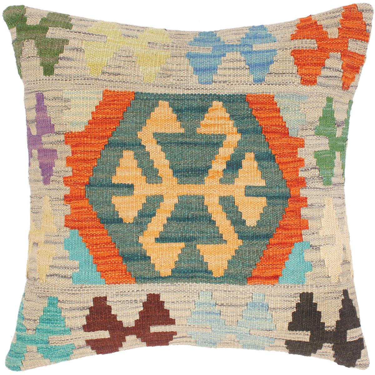 handmade Traditional Pillow Gray Blue Hand-Woven SQUARE 100% WOOL area rug