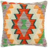 handmade Traditional Pillow Rust Blue Hand-Woven SQUARE 100% WOOL kilim throw pillow