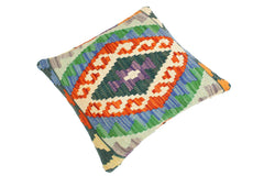 handmade Traditional Pillow Rust Blue Hand-Woven SQUARE 100% WOOL kilim throw pillow