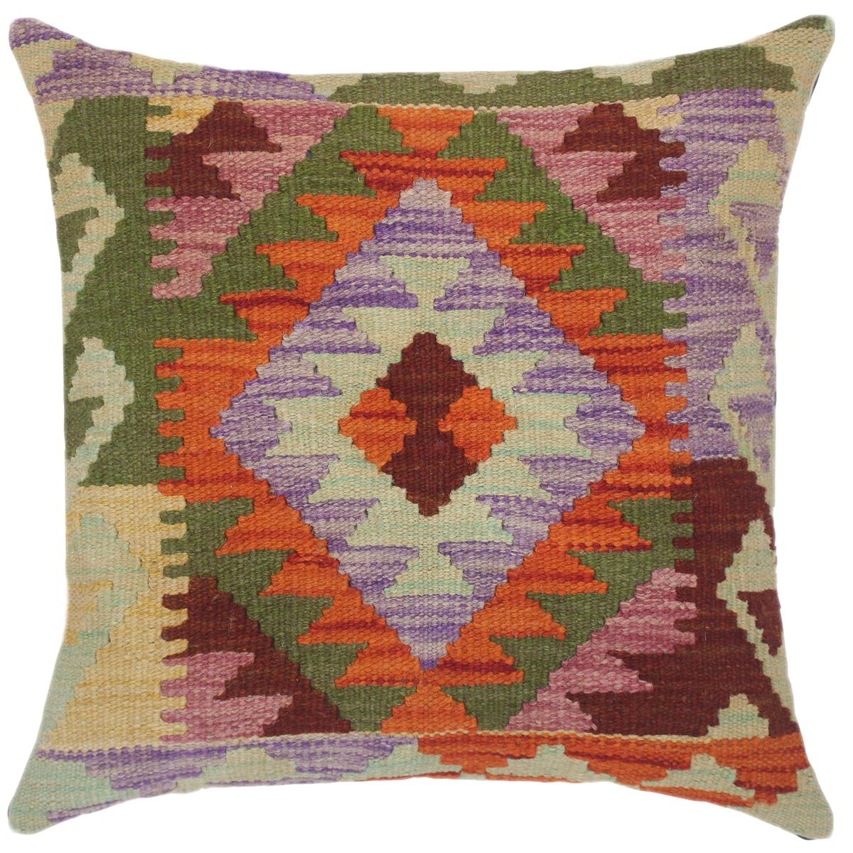 handmade Traditional Pillow Rust Blue Hand-Woven SQUARE 100% WOOL kilim throw pillow