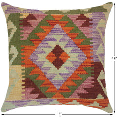 handmade Traditional Pillow Rust Blue Hand-Woven SQUARE 100% WOOL kilim throw pillow