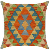 handmade Traditional Pillow Rust Blue Hand-Woven SQUARE 100% WOOL kilim throw pillow