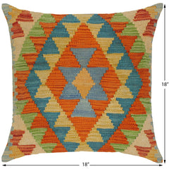handmade Traditional Pillow Rust Blue Hand-Woven SQUARE 100% WOOL kilim throw pillow