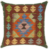handmade Traditional Pillow Rust Blue Hand-Woven SQUARE 100% WOOL kilim throw pillow