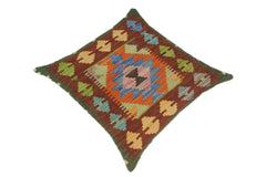 handmade Traditional Pillow Rust Blue Hand-Woven SQUARE 100% WOOL kilim throw pillow