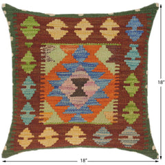 handmade Traditional Pillow Rust Blue Hand-Woven SQUARE 100% WOOL kilim throw pillow