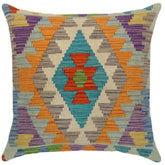 handmade Traditional Pillow Rust Blue Hand-Woven SQUARE 100% WOOL kilim throw pillow