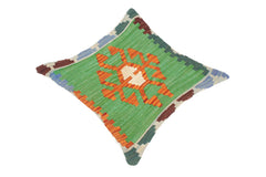 handmade Traditional Pillow Blue Green Hand-Woven SQUARE 100% WOOL kilim throw pillow