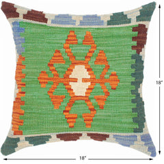 handmade Traditional Pillow Blue Green Hand-Woven SQUARE 100% WOOL kilim throw pillow