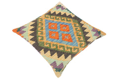 handmade Traditional Pillow Blue Gold Hand-Woven SQUARE 100% WOOL kilim throw pillow