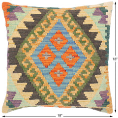 handmade Traditional Pillow Blue Gold Hand-Woven SQUARE 100% WOOL kilim throw pillow