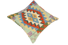 handmade Traditional Pillow Blue Rust Hand-Woven SQUARE 100% WOOL kilim throw pillow