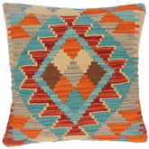 handmade Traditional Pillow Blue Rust Hand-Woven SQUARE 100% WOOL kilim throw pillow