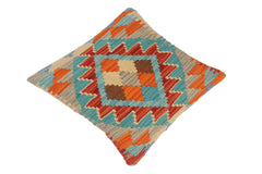 handmade Traditional Pillow Blue Rust Hand-Woven SQUARE 100% WOOL kilim throw pillow