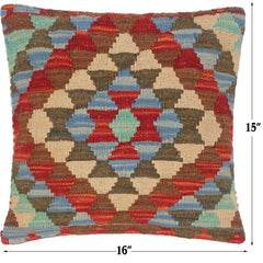 handmade Traditional Pillow Rust Blue Hand-Woven SQUARE 100% WOOL kilim throw pillow