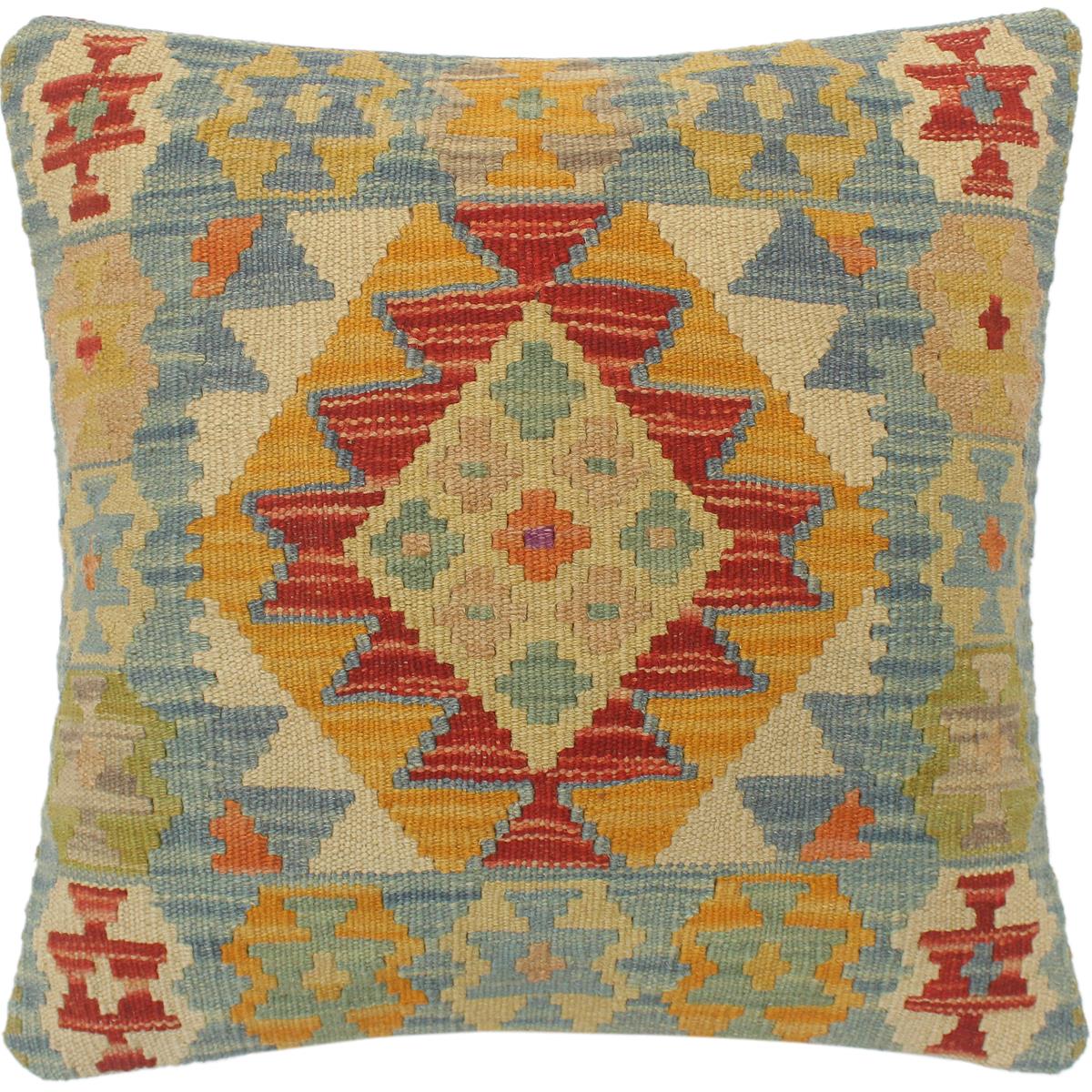 handmade Tribal Turkish Antique Blue Rust Hand-Woven SQUARE 100% WOOL pillow
