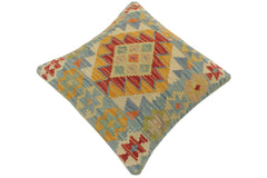 handmade Tribal Turkish Antique Blue Rust Hand-Woven SQUARE 100% WOOL pillow