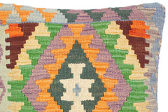 handmade Traditional Pillow Orange Blue Hand-Woven SQUARE 100% WOOL kilim throw pillow