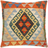 handmade Traditional Pillow Blue Rust Hand-Woven SQUARE 100% WOOL kilim throw pillow