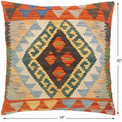 handmade Traditional Pillow Blue Rust Hand-Woven SQUARE 100% WOOL kilim throw pillow