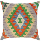 handmade Traditional Pillow Blue Rust Hand-Woven SQUARE 100% WOOL kilim throw pillow