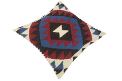 handmade Traditional Pillow Red Blue Hand-Woven SQUARE 100% WOOL kilim throw pillow