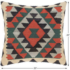 handmade Traditional Pillow Rust Blue Hand-Woven SQUARE 100% WOOL kilim throw pillow