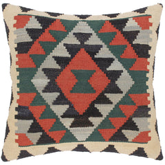 handmade Traditional Pillow Rust Blue Hand-Woven SQUARE 100% WOOL kilim throw pillow