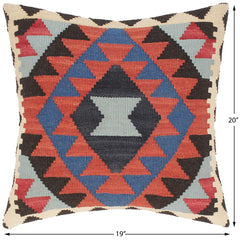 handmade Traditional Pillow Rust Blue Hand-Woven SQUARE 100% WOOL area rug