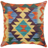 handmade Traditional Pillow Rust Blue Hand-Woven SQUARE 100% WOOL kilim throw pillow