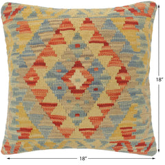 handmade Tribal Turkish Antique Rust Blue Hand-Woven SQUARE 100% WOOL pillow