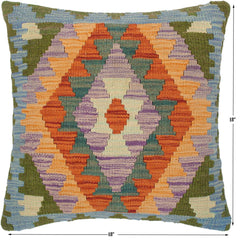 handmade Traditional Pillow Rust Blue Hand-Woven SQUARE 100% WOOL kilim throw pillow