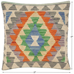 handmade Traditional Pillow Blue Gray Hand-Woven SQUARE 100% WOOL kilim throw pillow