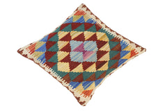 handmade Traditional Pillow Rust Blue Hand-Woven SQUARE 100% WOOL kilim throw pillow