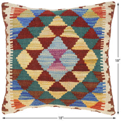 handmade Traditional Pillow Rust Blue Hand-Woven SQUARE 100% WOOL kilim throw pillow