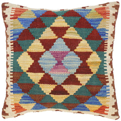 handmade Traditional Pillow Rust Blue Hand-Woven SQUARE 100% WOOL kilim throw pillow