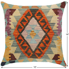 handmade Traditional Pillow Rust Blue Hand-Woven SQUARE 100% WOOL kilim throw pillow