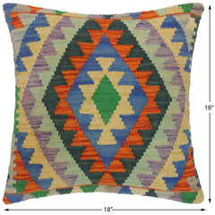 handmade Traditional Pillow Rust Blue Hand-Woven SQUARE 100% WOOL kilim throw pillow