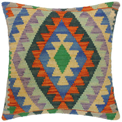 handmade Traditional Pillow Rust Blue Hand-Woven SQUARE 100% WOOL kilim throw pillow